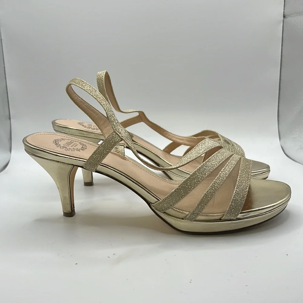 I Miller Beautiful Shoes Heels Strappy Sandals Gold Glitter Shimmer Womens 8 M